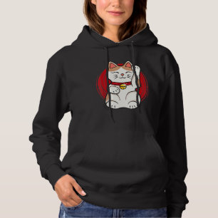Maneki Neko Lucky Cat Statue Waving Japanese Style Hoodie
