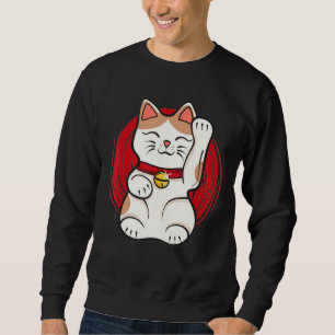 Maneki Neko Lucky Cat Statue Waving Japanese Style Sweatshirt