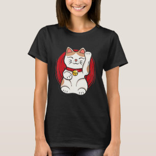 Maneki Neko Lucky Cat Statue Waving Japanese Style T-Shirt