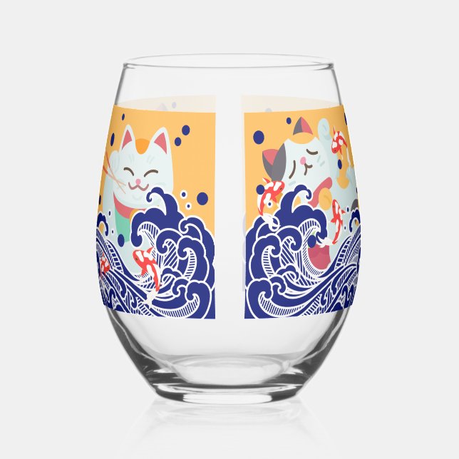 MANEKI NEKO lucky cat Stemless Wine Glass (Front)