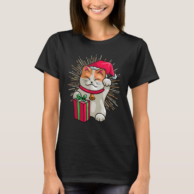 Maneki Neko Lucky Cats Cute Santa Christmas style  T-Shirt (Front)