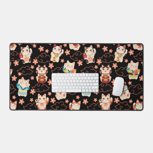 Maneki Neko Lucky Cats Desk Mat (Keyboard & Mouse)