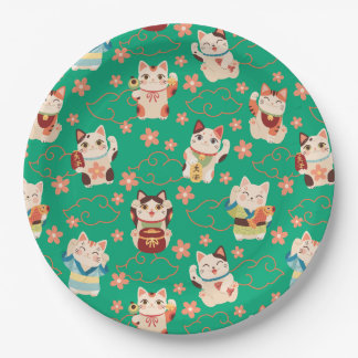 Maneki Neko Lucky Cats Paper Plate