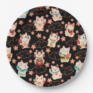Maneki Neko Lucky Cats Paper Plate