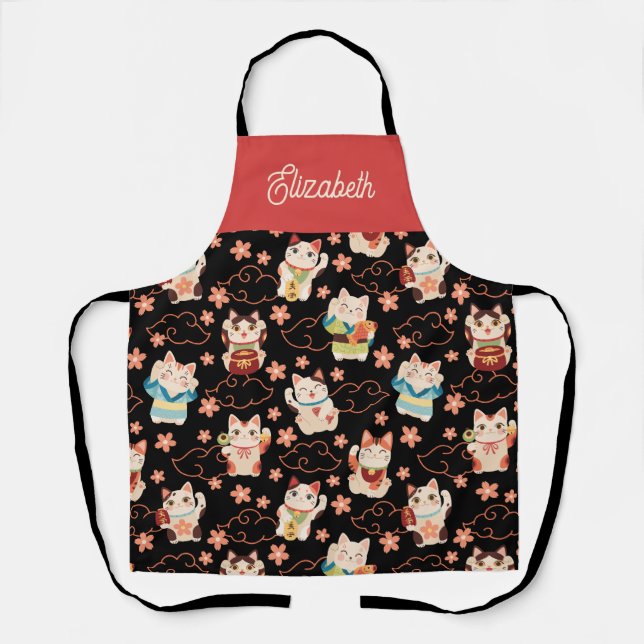 Maneki Neko Lucky Cats Personalized  Apron (Front)