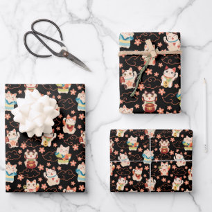 Maneki Neko Lucky Cats Wrapping Paper Set