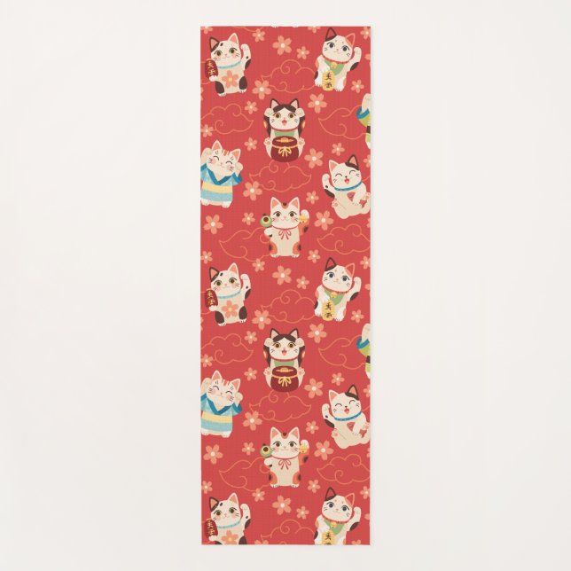 Maneki Neko Lucky Cats Yoga Mat (Front)