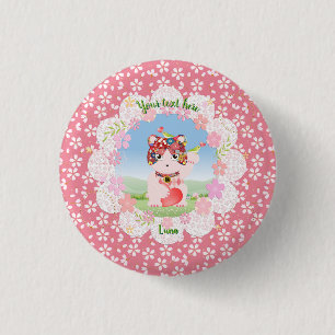 Maneki Neko Lucky Luna 3 Cm Round Badge