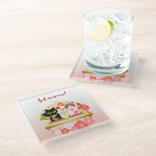 Maneki Neko Lucky Poiluna rubber Glass Coaster