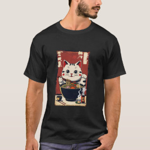Maneki Neko Lucky Ramen Soup Cat Lucky Charm T-Shirt