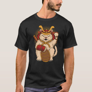 Maneki Neko Samurai Japan Lucky Cat Lucky Money ON T-Shirt