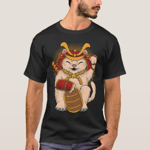 Maneki Neko Samurai Japanese Lucky Cat Lucky Money T-Shirt