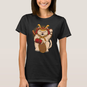 Maneki Neko Samurai Japanese Lucky Cat Lucky Money T-Shirt
