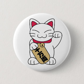 Maneki Neko White 6 Cm Round Badge