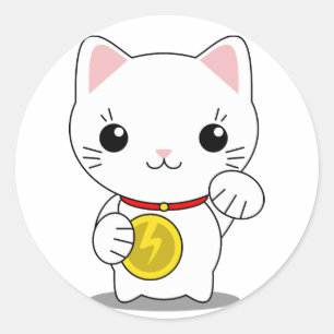 Maneki Neko - White Lucky Cat Classic Round Sticker