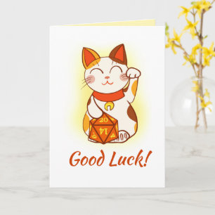 Maneki Neko With D20 RPG Dice Good Luck Card