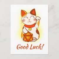 Maneki Neko With D20 RPG Dice Good Luck