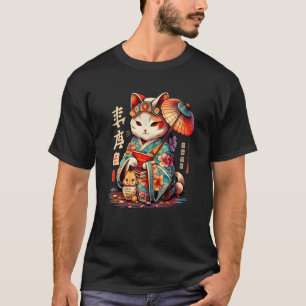 Manekineko Geisha Higasa Geisha Umbrella Yukata Ki T-Shirt