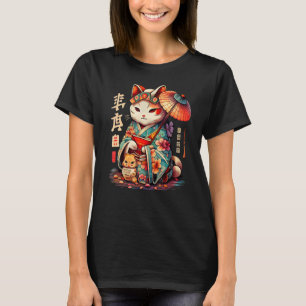 Manekineko Geisha Higasa Geisha Umbrella Yukata Ki T-Shirt