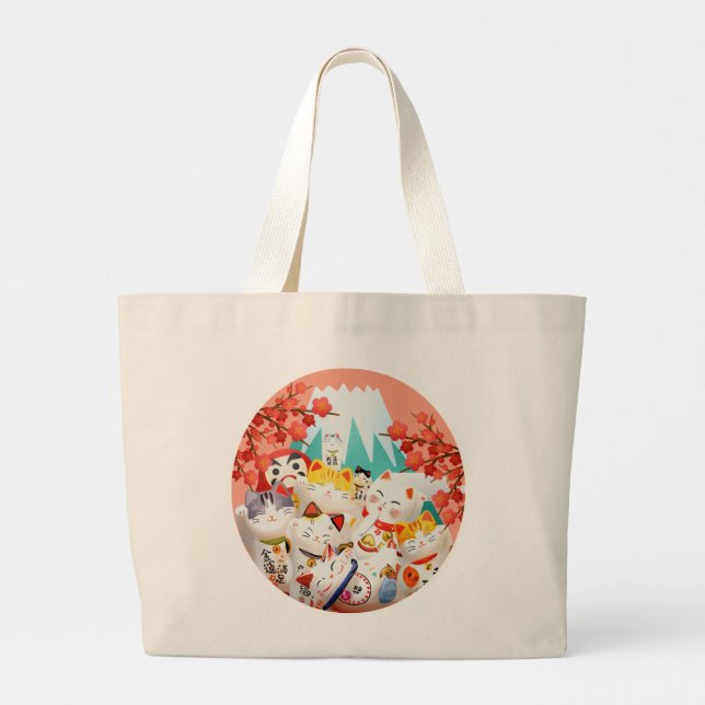 Manekineko Hanami Party Large Tote Bag (Back)