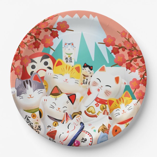 Manekineko Hanami Party Paper Plate (Front)