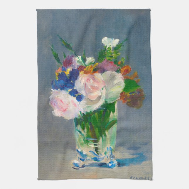 Manet Flowers in a Crystal Vase Tea Towel (Vertical)