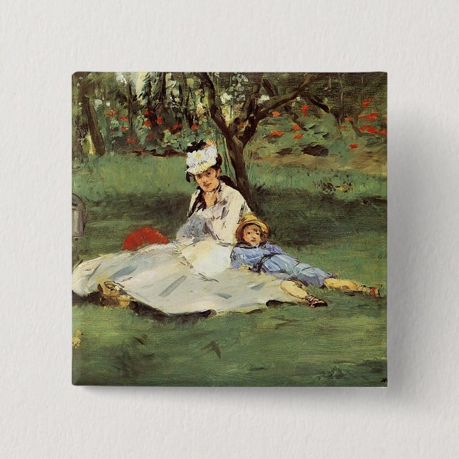 Manet Impressionist French Family Garden Painting 15 Cm Square Badge (Front)
