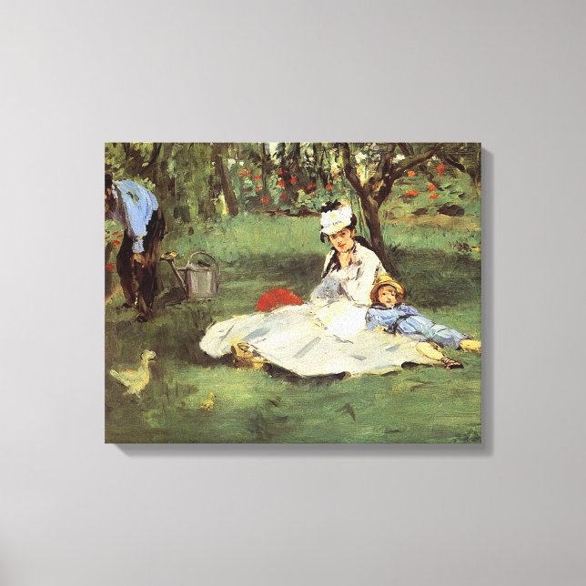Manet Impressionist French Family Garden Painting Canvas Print (Front)