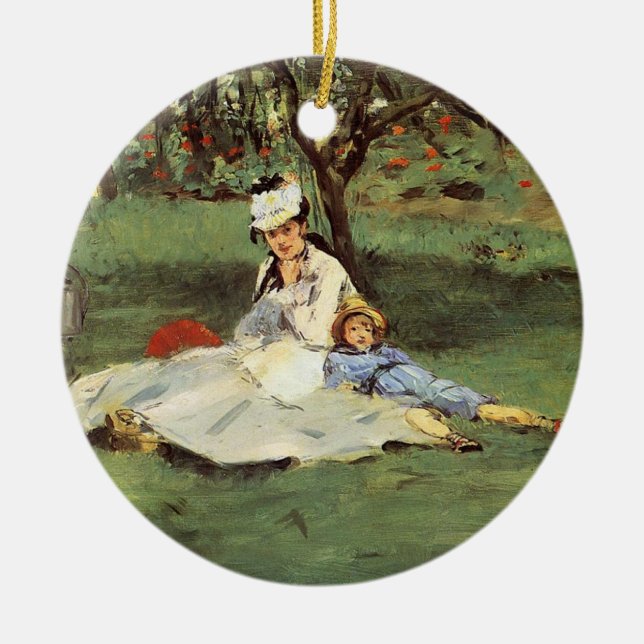 Manet Impressionist French Family Garden Painting Ceramic Tree Decoration (Front)