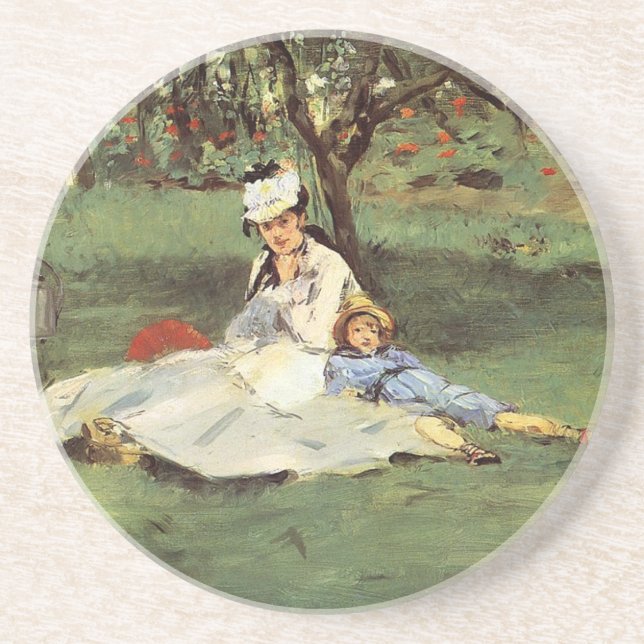 Manet Impressionist French Family Garden Painting Coaster (Front)