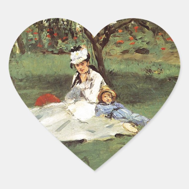 Manet Impressionist French Family Garden Painting Heart Sticker (Front)