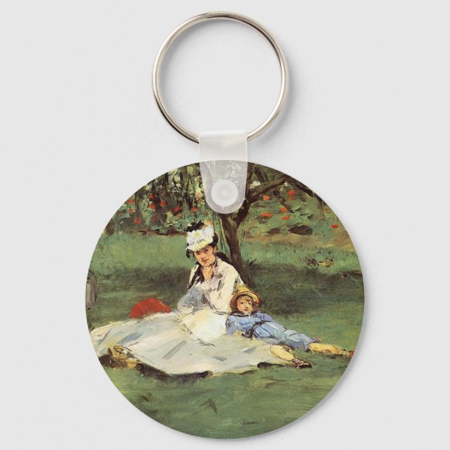 Manet Impressionist French Family Garden Painting Key Ring (Front)