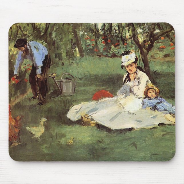 Manet Impressionist French Family Garden Painting Mouse Mat (Front)