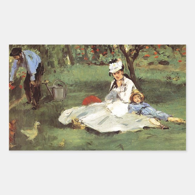 Manet Impressionist French Family Garden Painting Rectangular Sticker (Front)