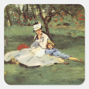 Manet Impressionist French Family Garden Painting Square Sticker