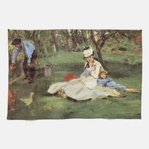 Manet Impressionist French Family Garden Painting Tea Towel