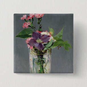 Manet Pinks and Clematis in a Crystal Vase, 1882 15 Cm Square Badge