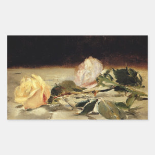 Manet: Two Roses on a Tablecloth artwork Rectangular Sticker