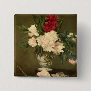 Manet Vase of Peonies on a Small Pedestal, 1864 15 Cm Square Badge