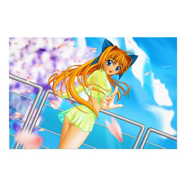 Manga Anime Cute Girl in See Through Green Skirt Photo Print (Front)