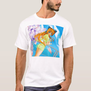 Manga Anime Cute Girl in See Through Green Skirt T-Shirt