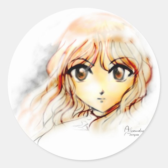 Manga Anime Girl Sketch Big Eyes Kawaii Cute Classic Round Sticker Zazzle Co Uk