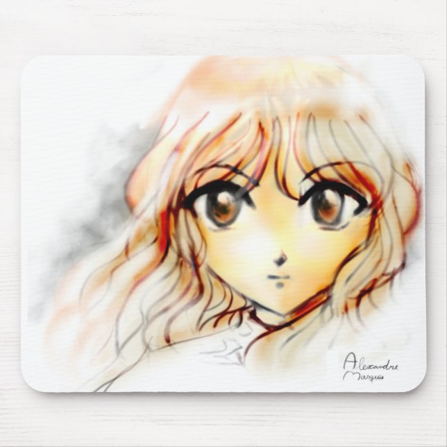 Manga Anime Girl sketch big eyes kawaii cute Mouse Mat (Front)