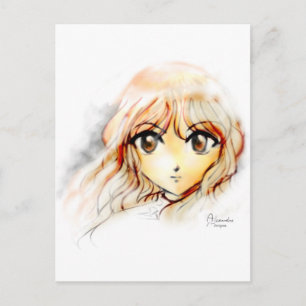 Manga Anime Girl sketch big eyes kawaii cute Postcard
