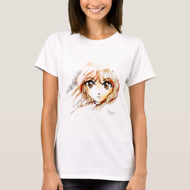 Manga Anime Girl sketch big eyes kawaii cute T-Shirt (Front)