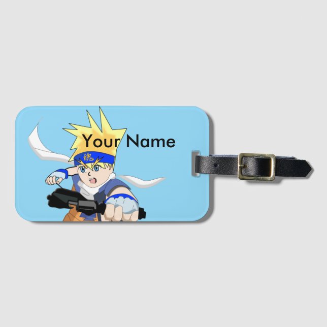 Manga Boy Luggage Tag, Customisable Tag (Front Horizontal)