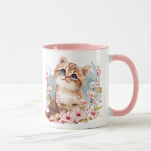 Manga Cute Kitten & Sakura Flowers Cat Mum Gift Mug