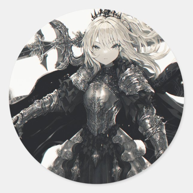 Manga Fantasy Warrior Woman Classic Round Sticker (Front)
