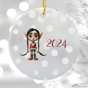 Manga Girl Christmas Elf Ceramic Ornament