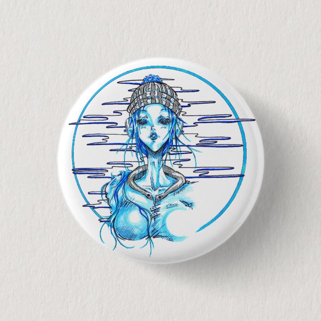 Manga girl snow blue 3 cm round badge (Front)